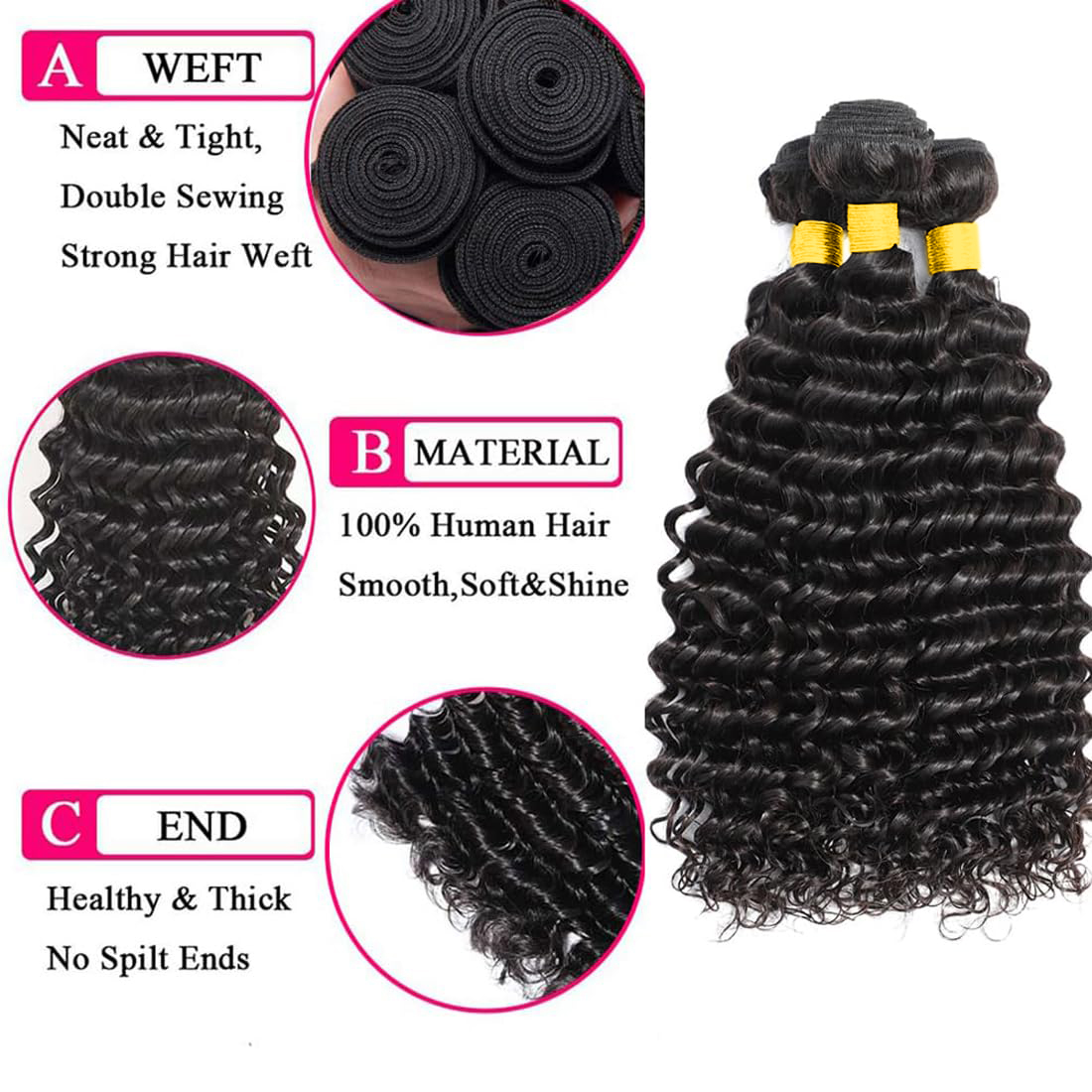 100% Brazilian Virgin Human Ha - Deep Wave 3 Bundles With Closure recension och pris