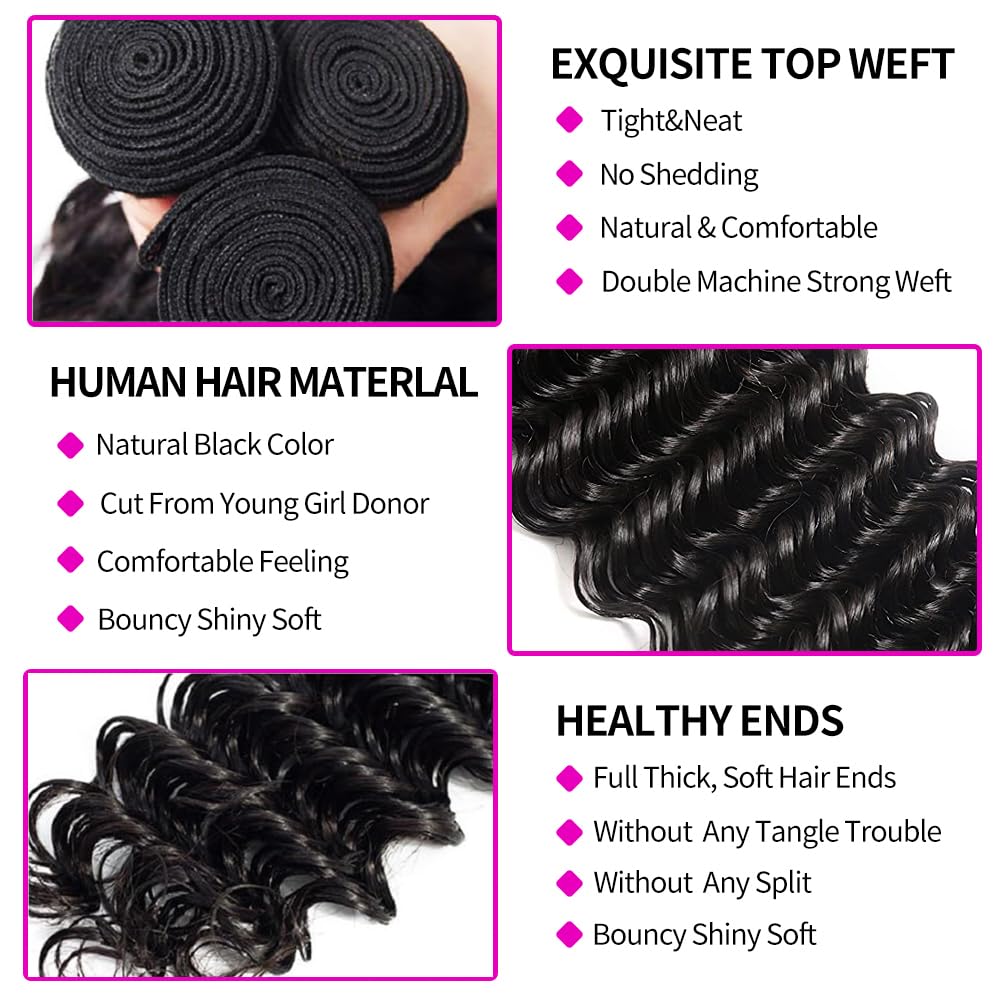 100% Brazilian Virgin Human Ha - Deep Wave 3 Bundles With Closure recension och pris