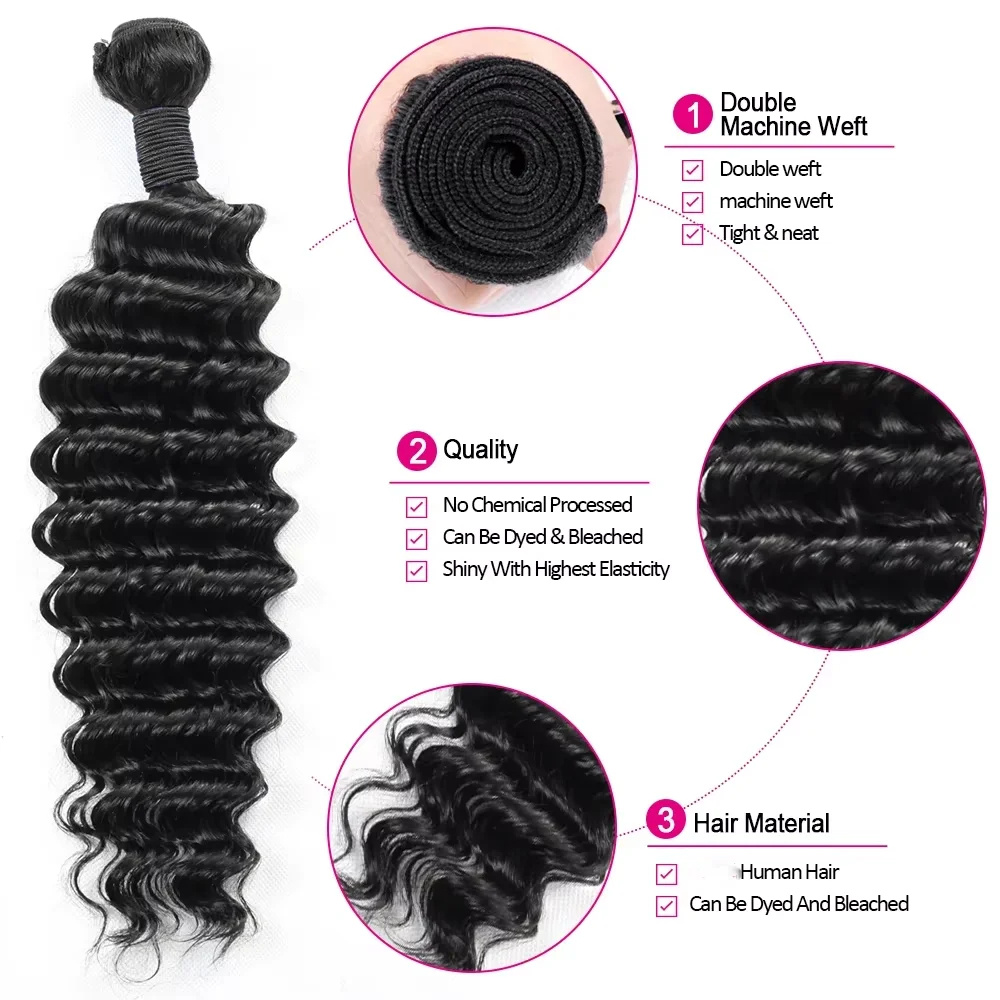 Brazilian Virgin Human Hair De - Deep Wave 3 Bundles With Closure recension och pris