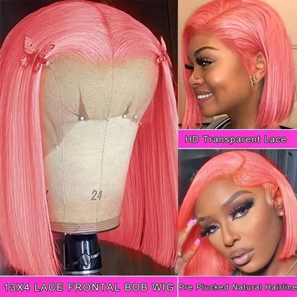 10Inch Pink Bob Wigs Human Hai - Pre Parted 13X4 Lace Front Bob Wig recension och pris