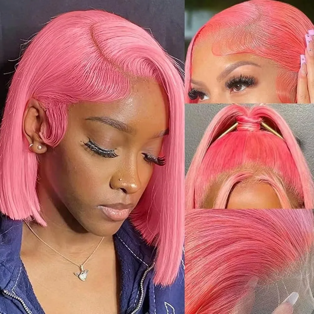 10Inch Pink Bob Wigs Human Hai - Pre Parted 13X4 Lace Front Bob Wig recension och pris