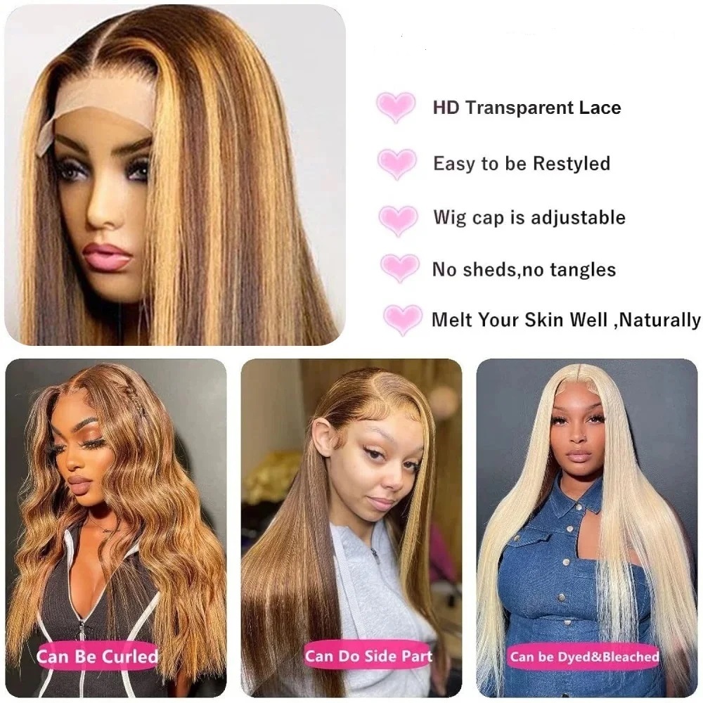 44 46 Inch P4/27 Highlight Col - Hd Lace Frontal Wig Human Hair Pre Plucked recension och pris